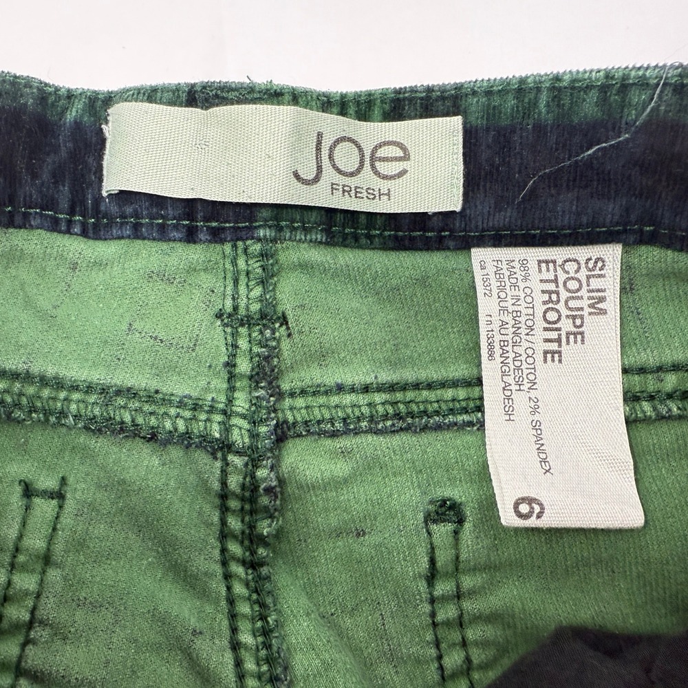 Joe Fresh Women's Plaid Corduroy Velvet Pants Green Blue Size 6 Slim Fit - Picture 5 of 6